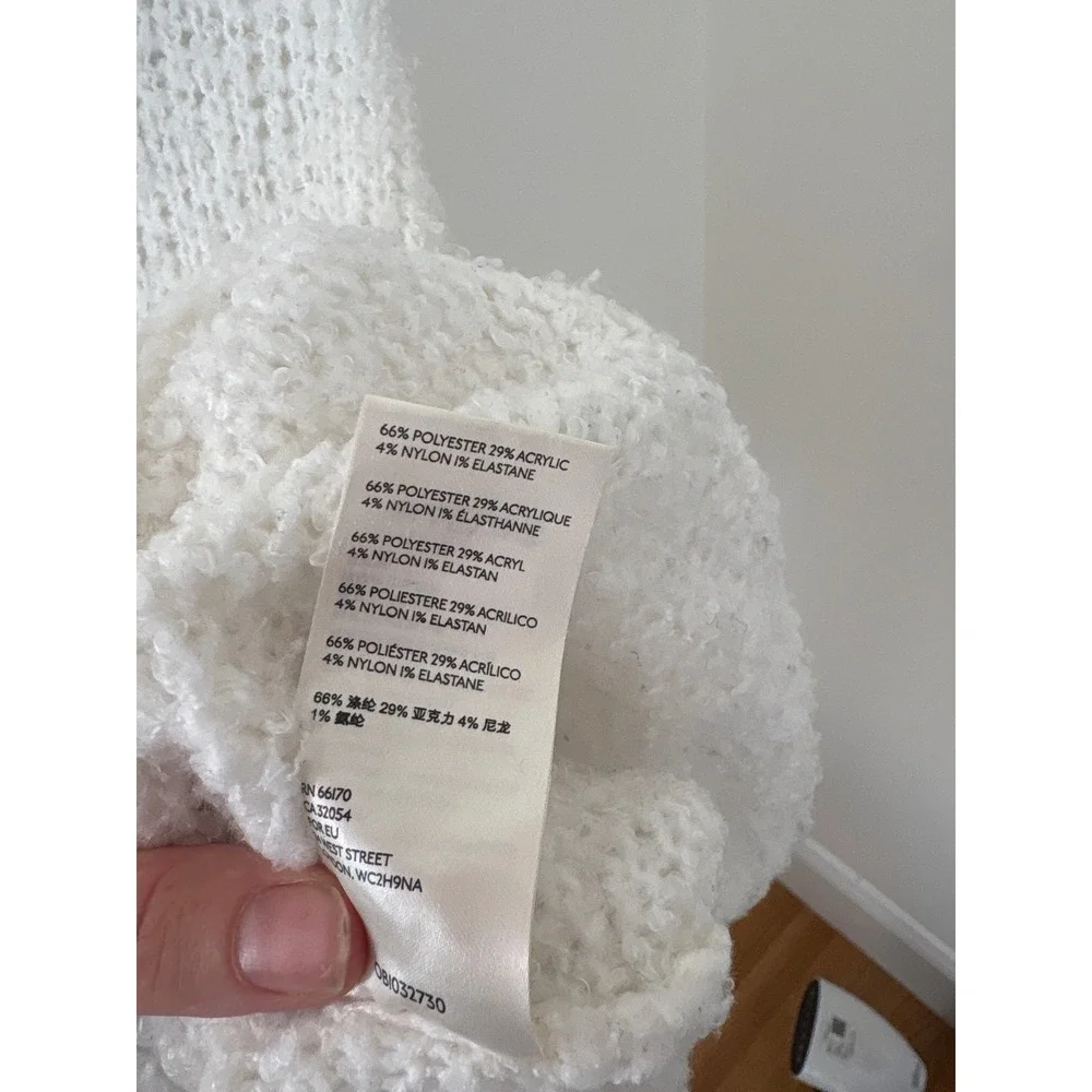 Free People White Cowl Neck Open Knit Boucle Oversized Sweater OB1032730 XS/TP